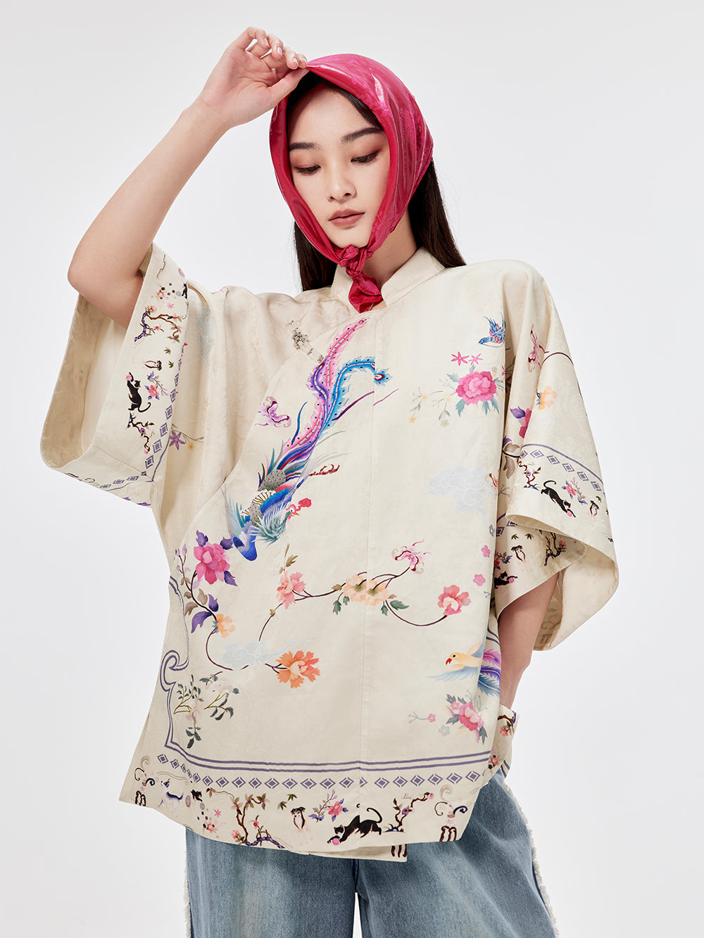 MUKZIN Beige Jacquard Cheongsam Qi Pao Shirt