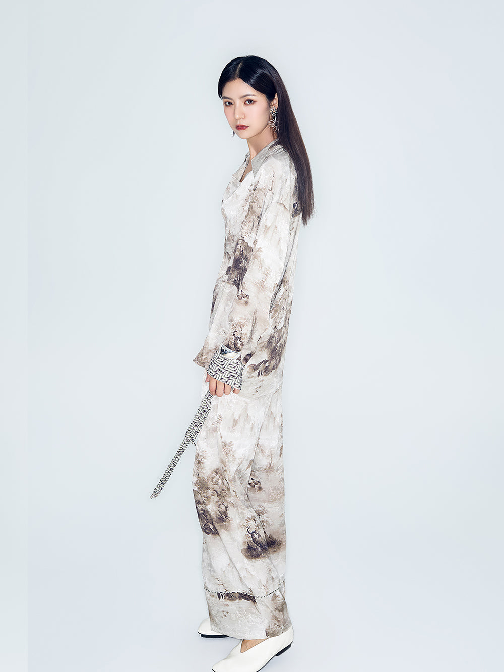 MUKZIN Lilong "Mandarin Duck" Ink-Wash Wide Leg Pants