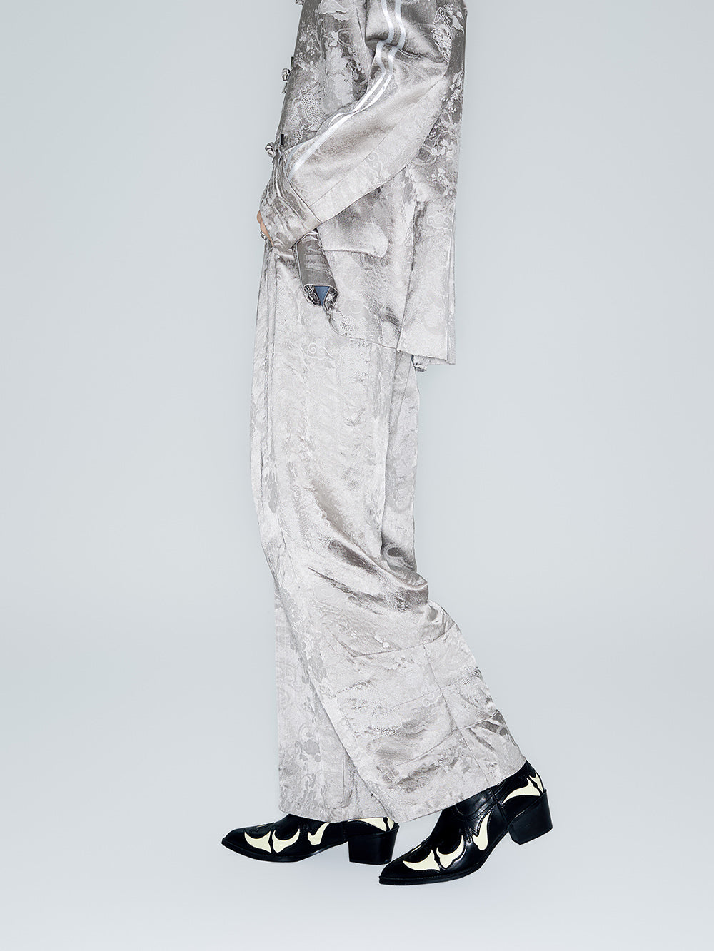 MUKZIN Linglong "thunderclap"Embossed Jacquard Draped Harem Pants