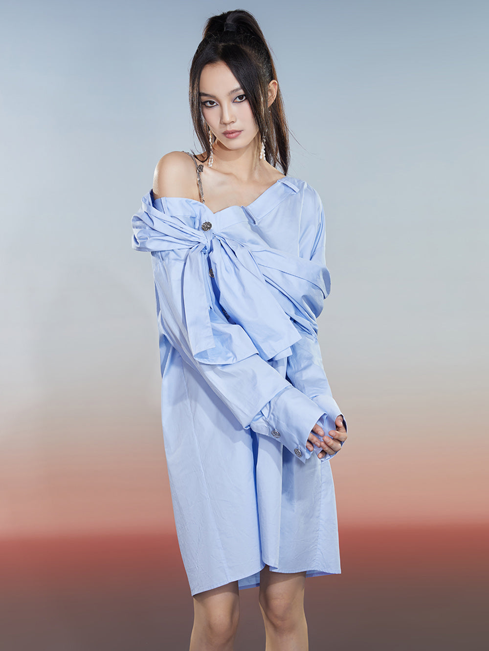 MUKZIN Simple Elegant Loose Blue Casual Dress S MUKZIN Simple Elegant Loose Blue Casual Dress S