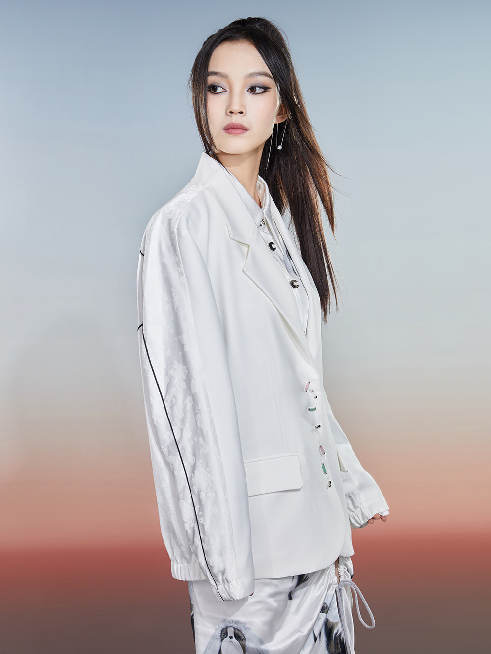 MUKZIN Spliced Jacquard White Commuting Style Slim Suit
