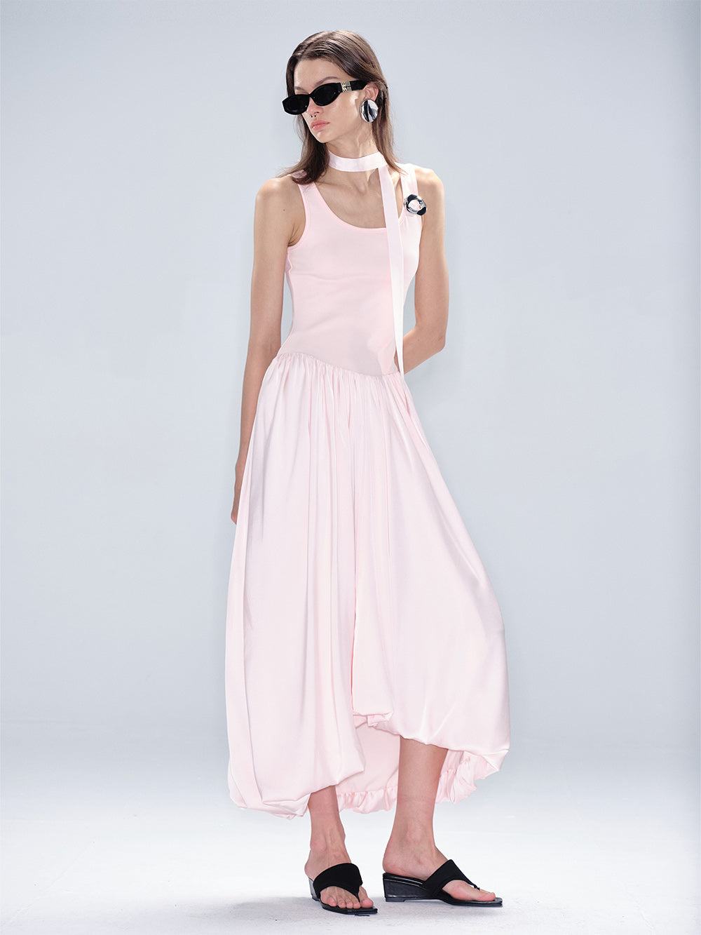 MUKTANK x MODULER Sleeveless Bud Dress with Flowing, Draped Dress