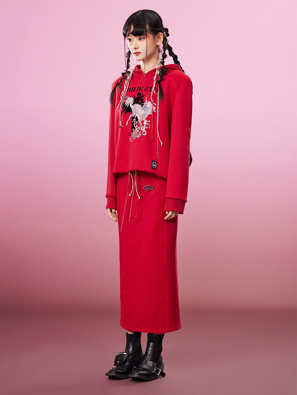 MUKZIN Red Casual Style Hooded Sweatshirt