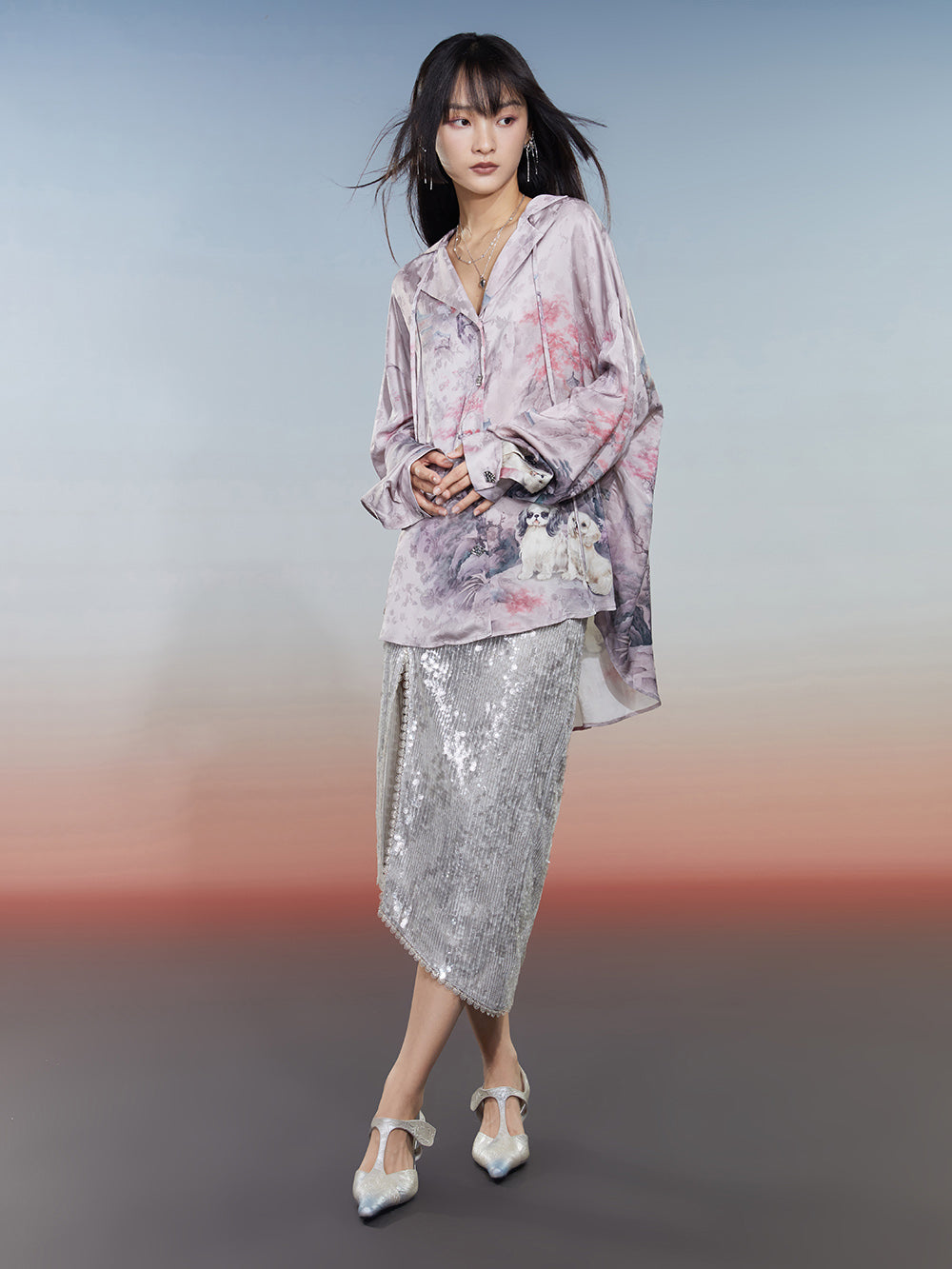 MUKZIN Single-breasted Vintage Shirt Lapel Print