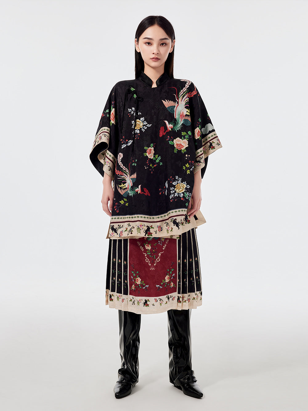 MUKZIN Chinese Stand Collar Printed Half-sleeved Shirt Dresses