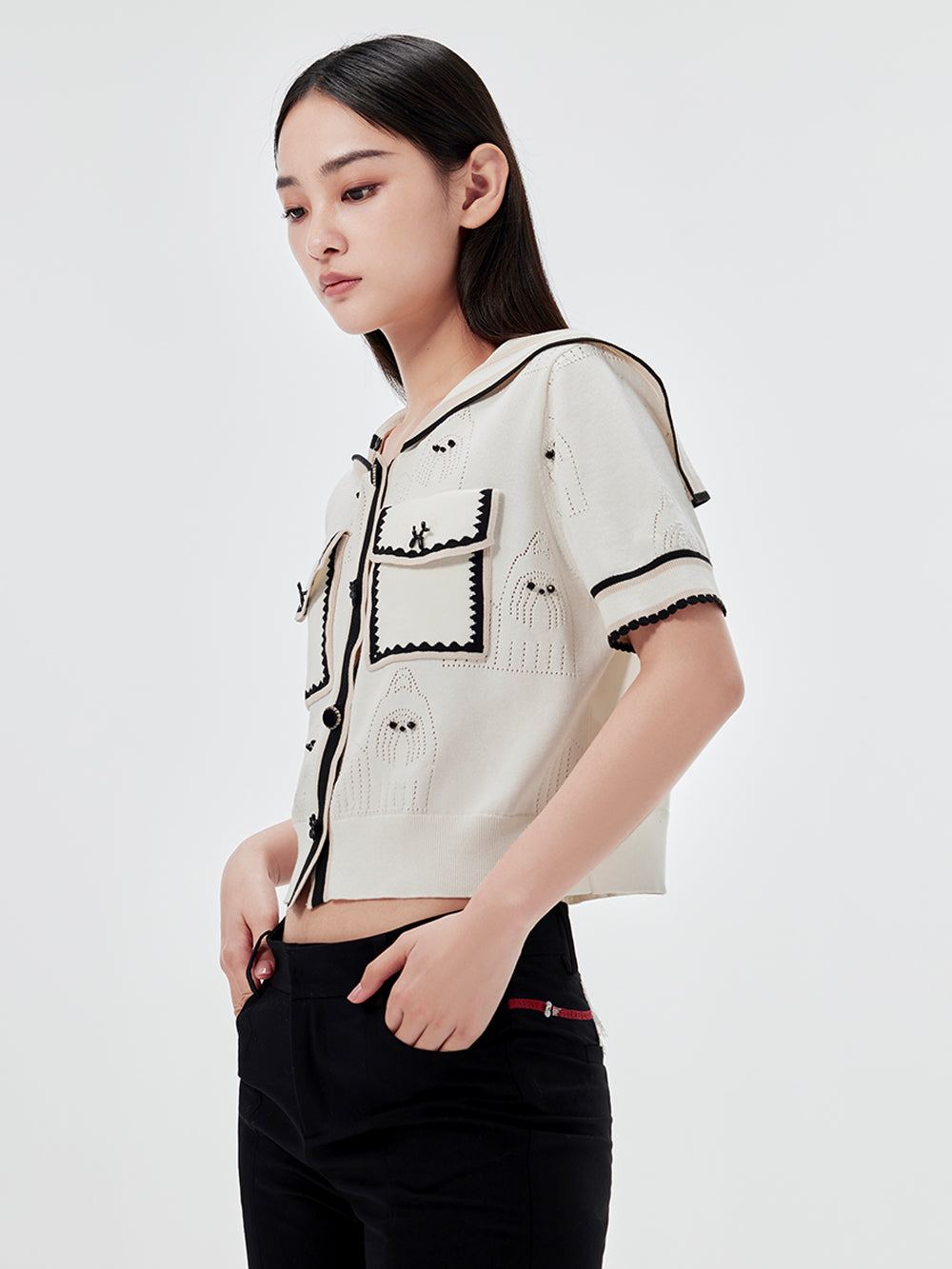 MUKZIN Fashion Navy Collar Knitted T-shirt