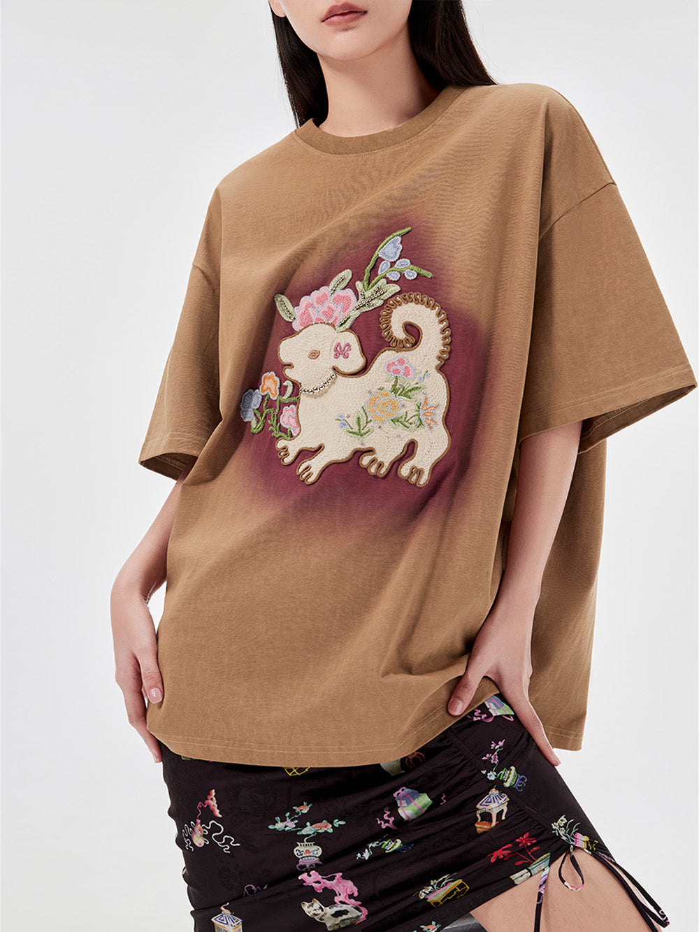 MUKZIN Casual Loose Cute Embroidered Versatile Retro Style T-shirt