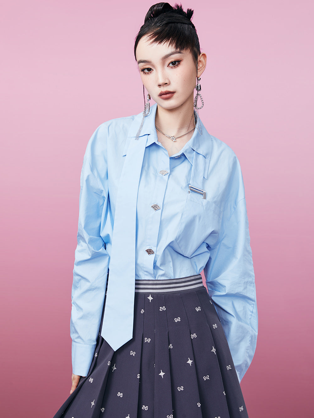 MUKZIN Sky Blue Inserted Tie Design Shirt