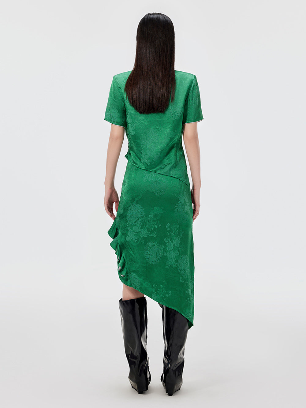 MUKZIN Green Chinese Button Design Short T-shirt