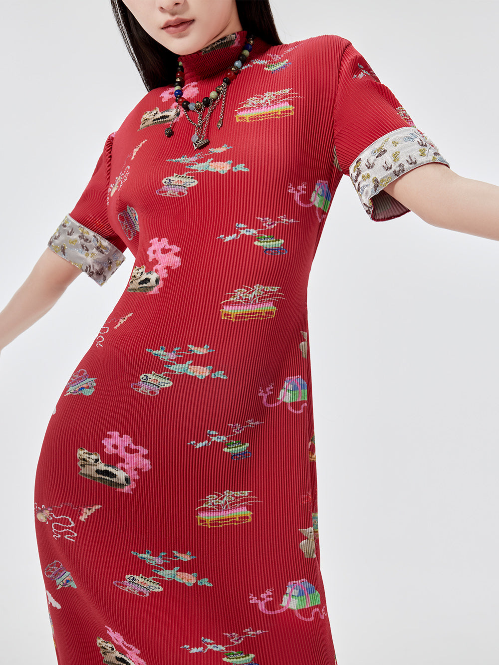 MUKZIN Printed Short-sleeved Cheongsam Qi Pao