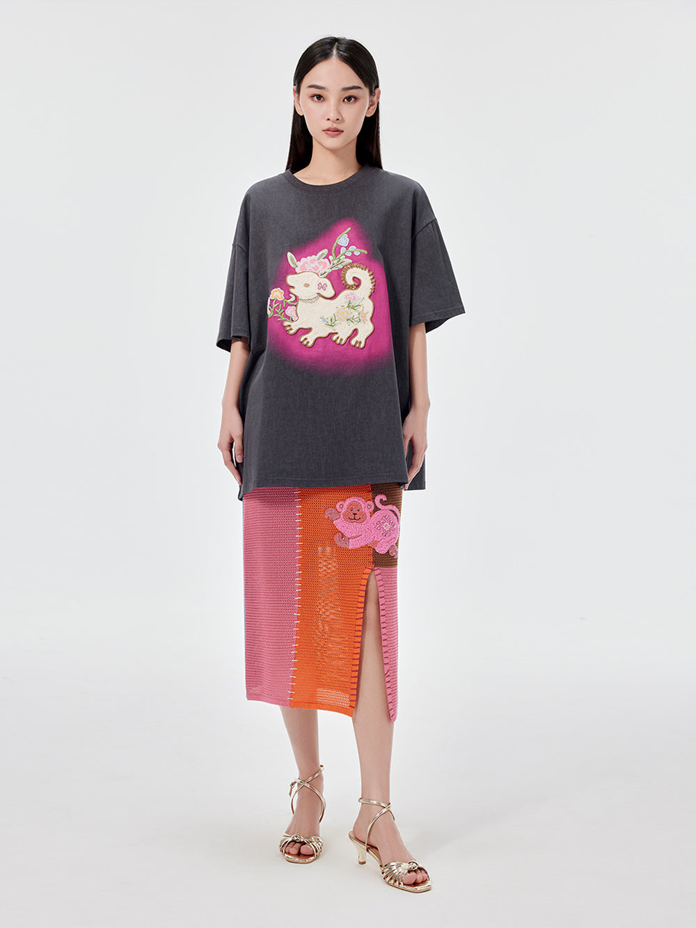 MUKZIN Casual Loose Cute Embroidered Versatile Retro Style T-shirt