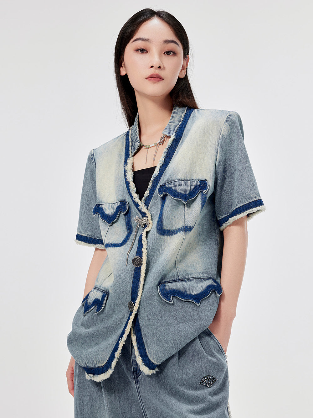 MUKZIN Vintage Denim Short-sleeved Jacket