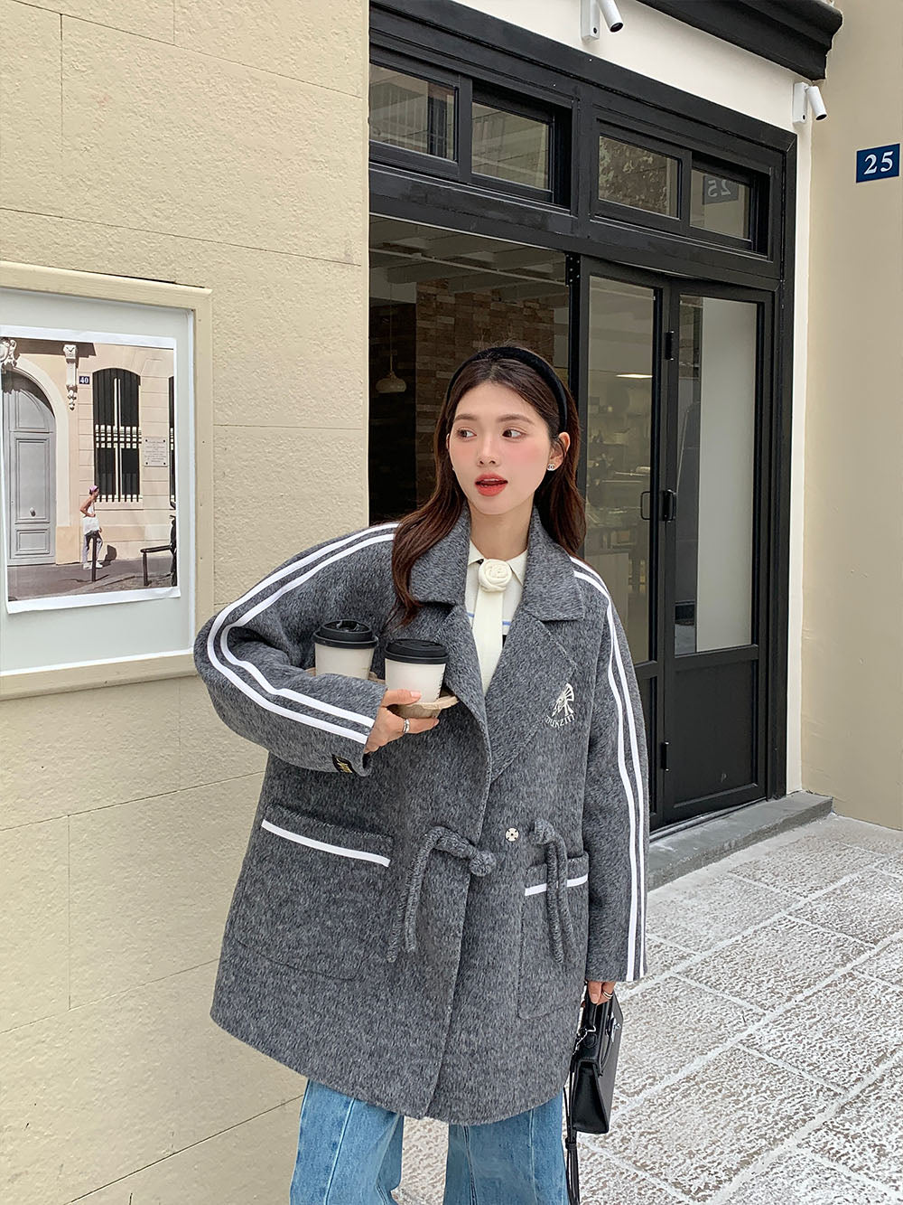 MUKZIN Elegant Gray Double-faced Woolen Coat