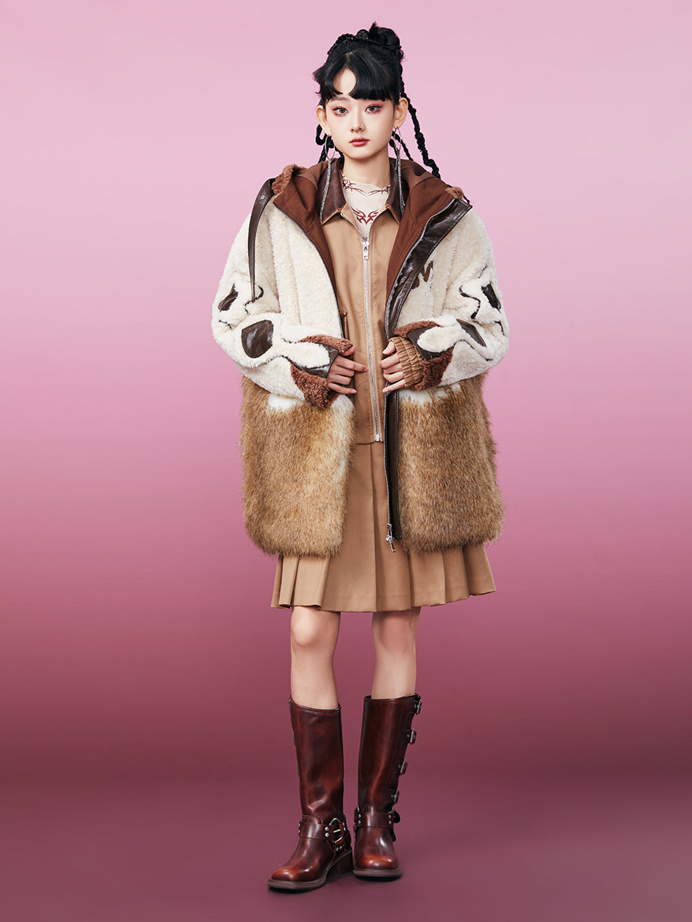 MUKZIN Coffee Color Patches Star Pattern Coat