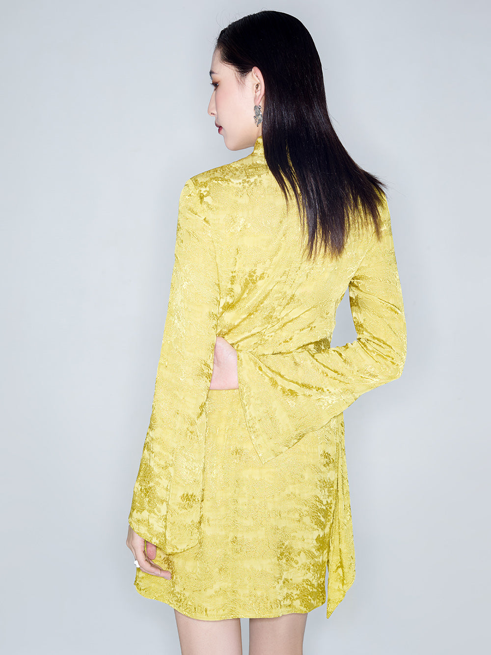 MUKZIN Linglong "Jin Xi" New Chinese-style Jacquard Flared Sleeve Cheongsam Dress