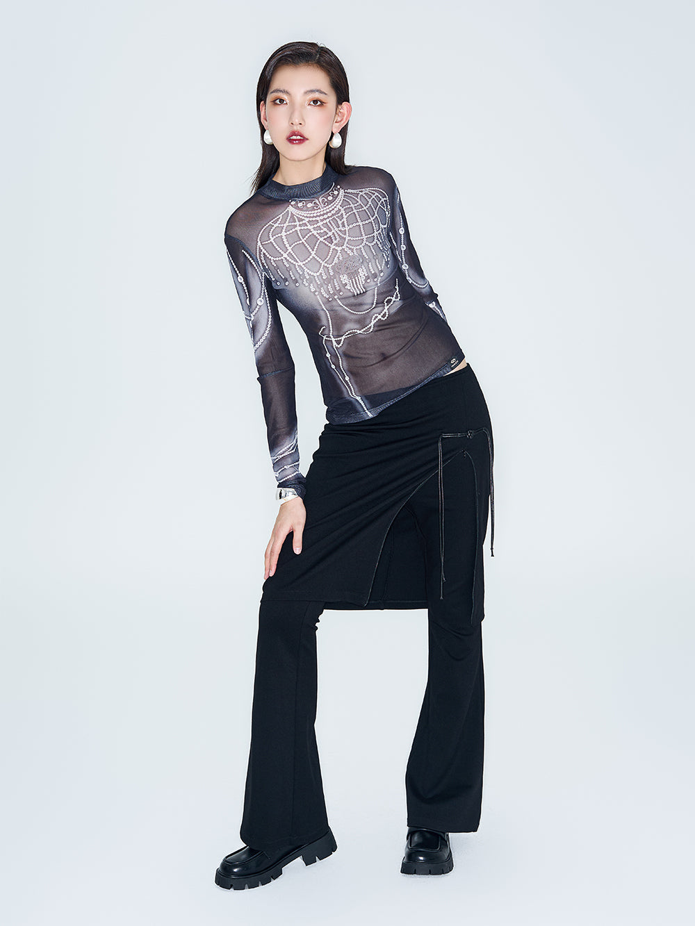 MUKZIN Linglong "Shadow" Chinese Retro Fake Two-Piece Bell-bottom Pants