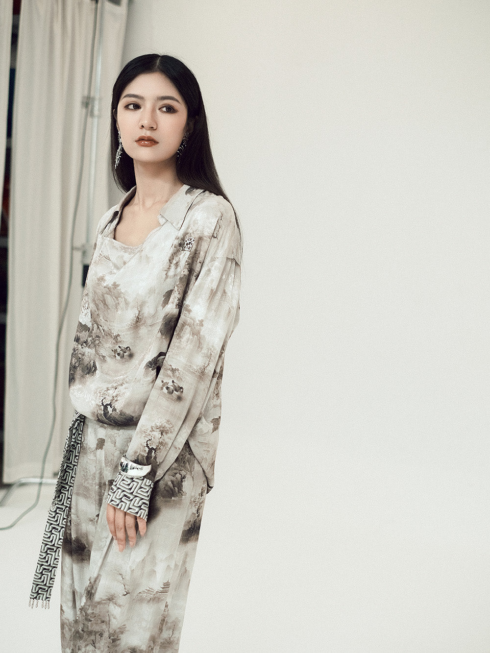 MUKZIN Lilong "Mandarin Duck" Ink-Wash Wide Leg Pants