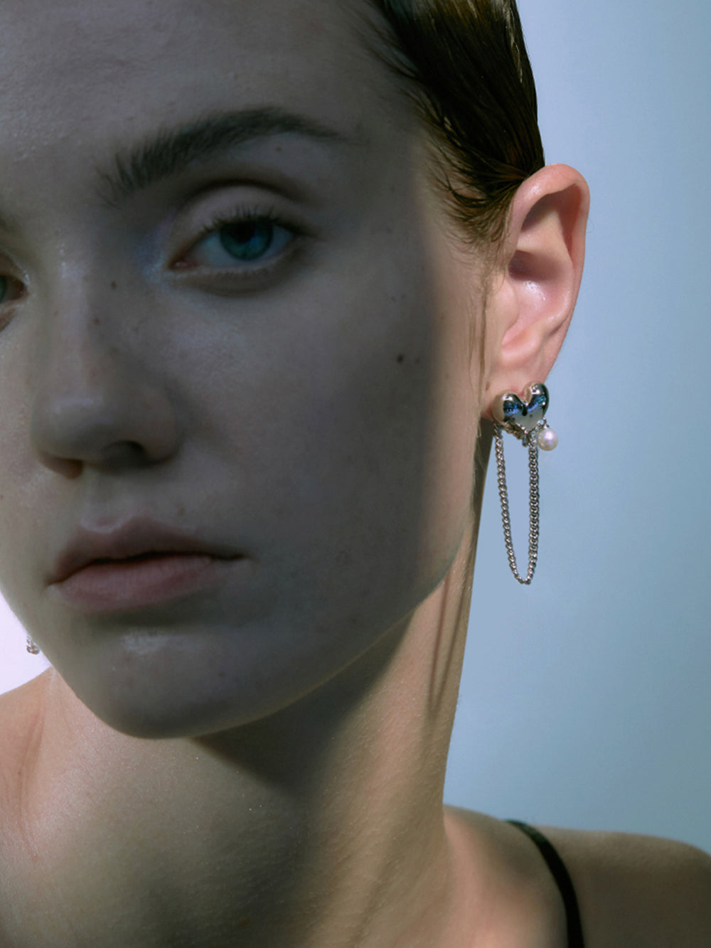 MUKTANK×PEARLONA Oceanic Feel/ Melting Heart Baroque Pearl Chain Earrings
