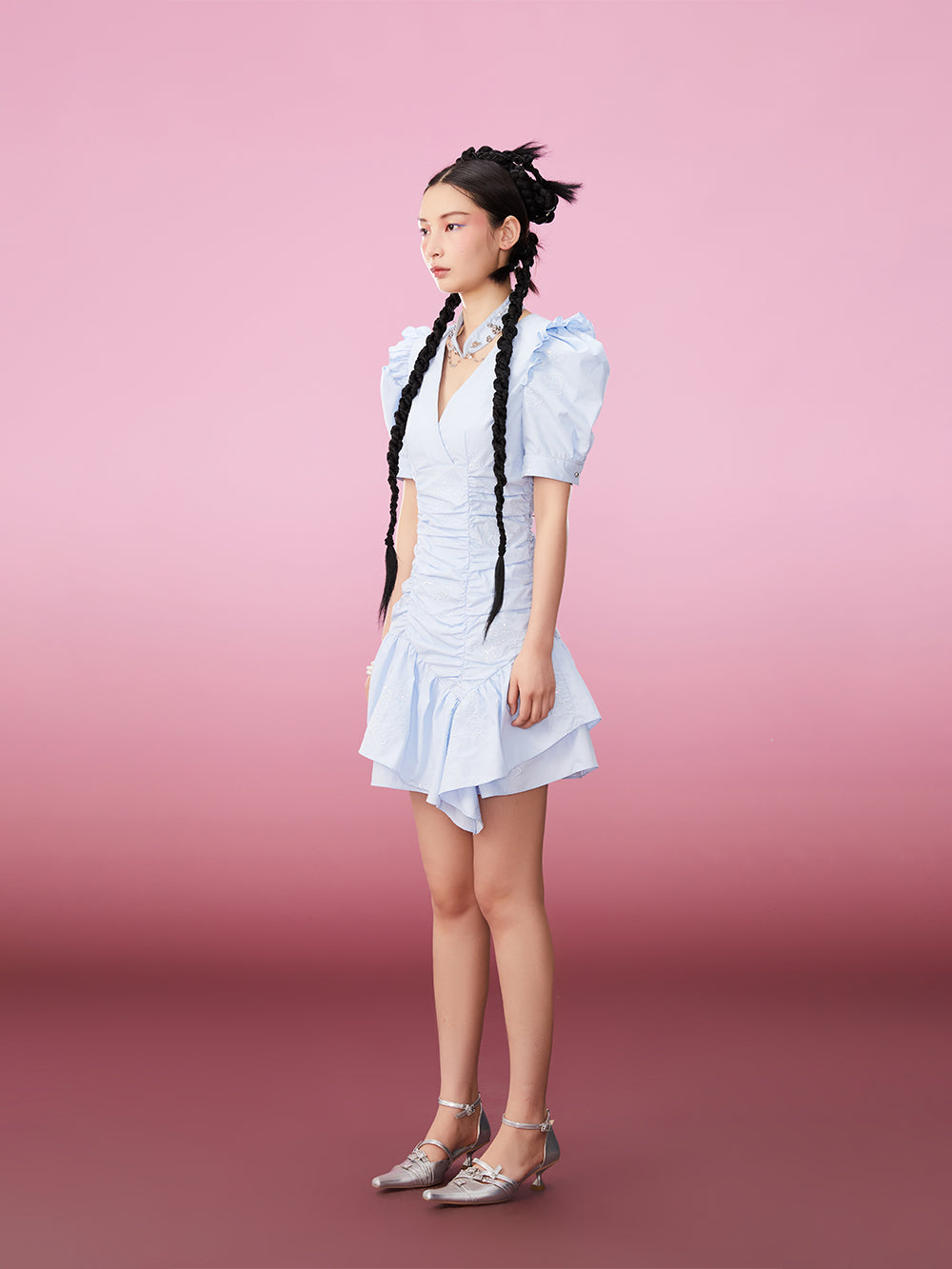 MUKZIN V-neck Solid Color Simple Temperament Fashion Cheongsam Dress