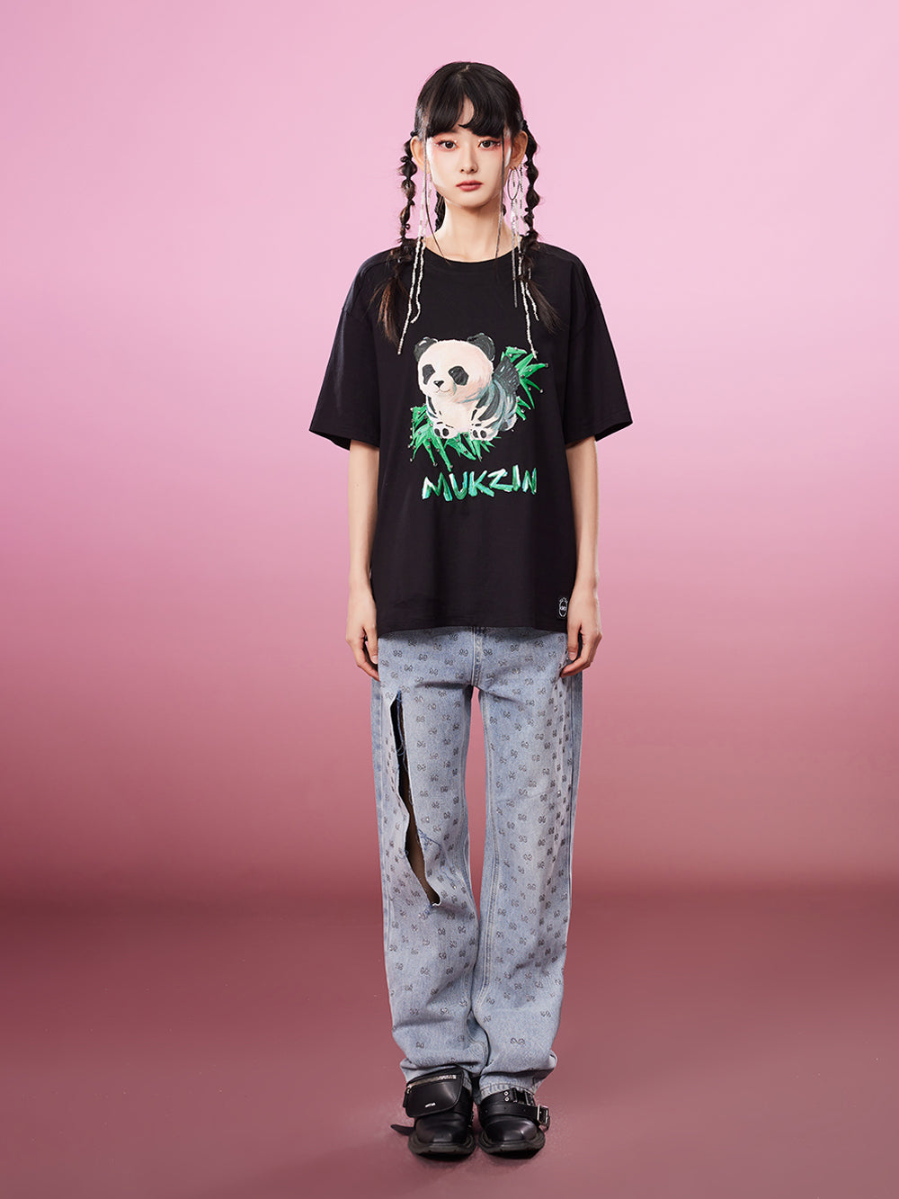 MUKZIN All-match Classic Casual Panda Print Loose 2-color T-shirts