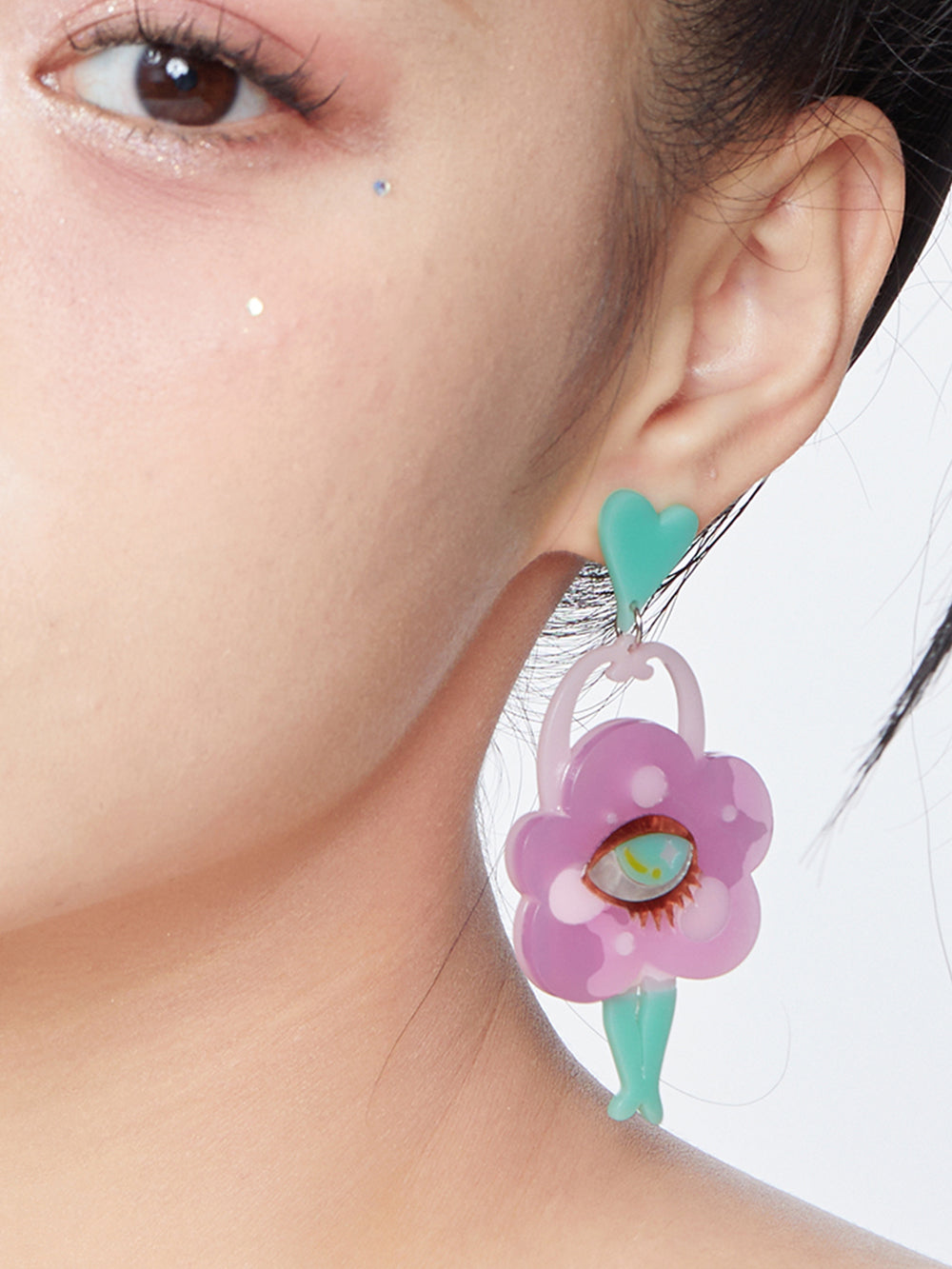 MUKTANK×QUANDO Moon Cute Resin Inlay Sterling Silver Earrings