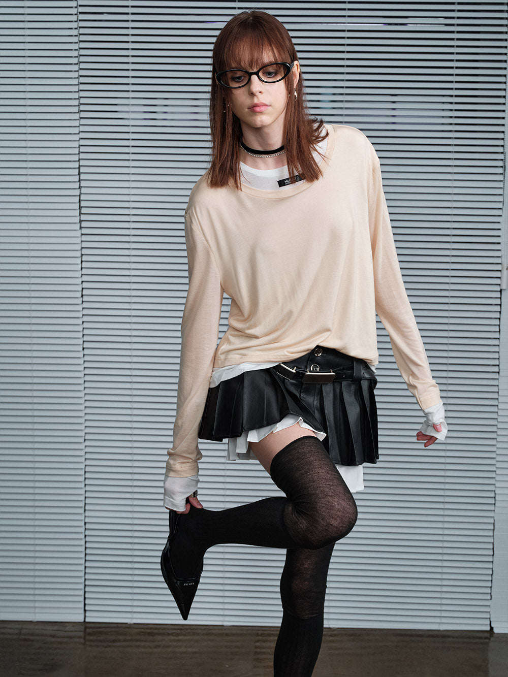 MUKTANK X MODULER Silk-like Faux Two-piece Long Sleeve T-shirt