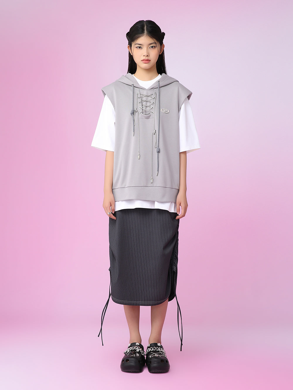 MUKZIN Casual Gray Hat Simple Sleeveless Hoodie