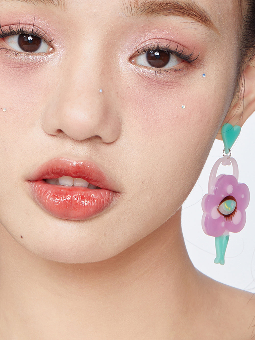 MUKTANK×QUANDO Moon Cute Resin Inlay Sterling Silver Earrings