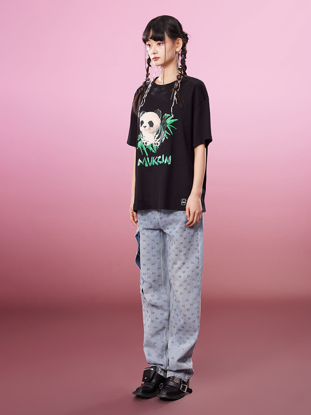 MUKZIN All-match Classic Casual Panda Print Loose 2-color T-shirts