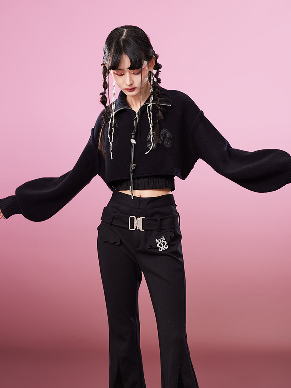 MUKZIN Black Slim Wide Leg Pants All-match