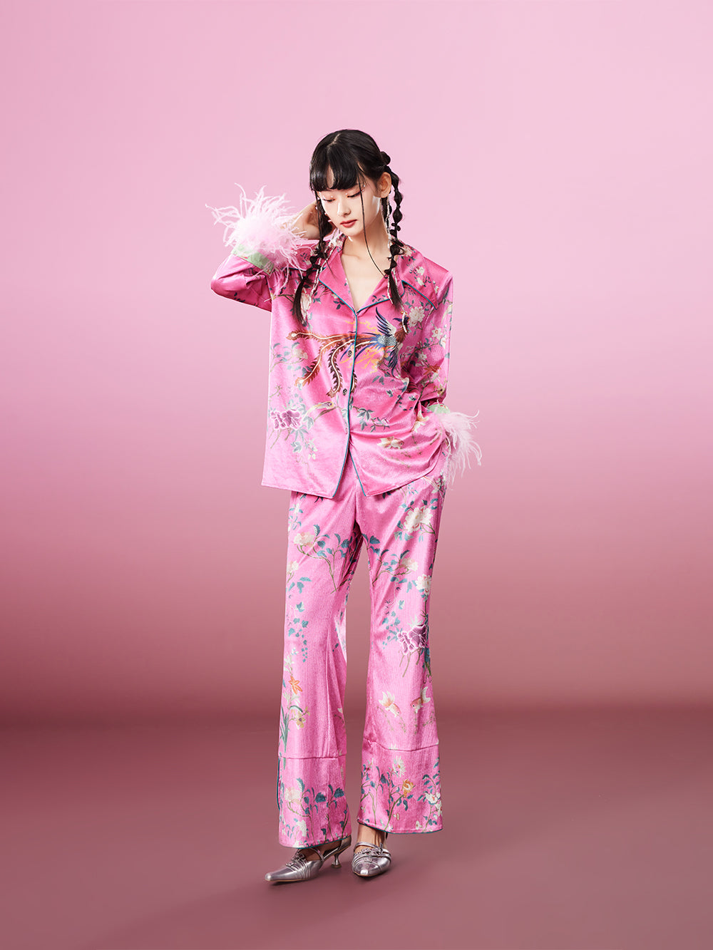 MUKZIN Pink Printed Fleece Original Retro Comfort Shirt