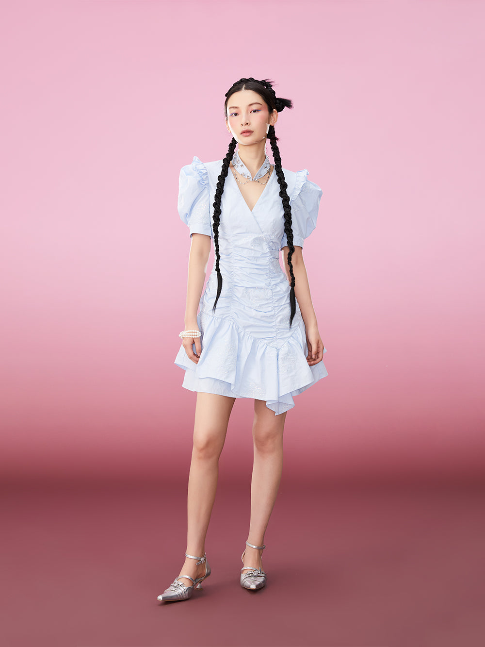 MUKZIN V-neck Solid Color Simple Temperament Fashion Cheongsam Dress