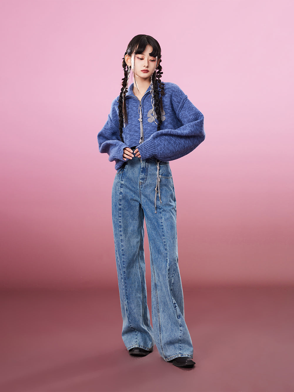 MUKZIN Blue Casual Age-reducing Comfortable Soft Knitted Sweater