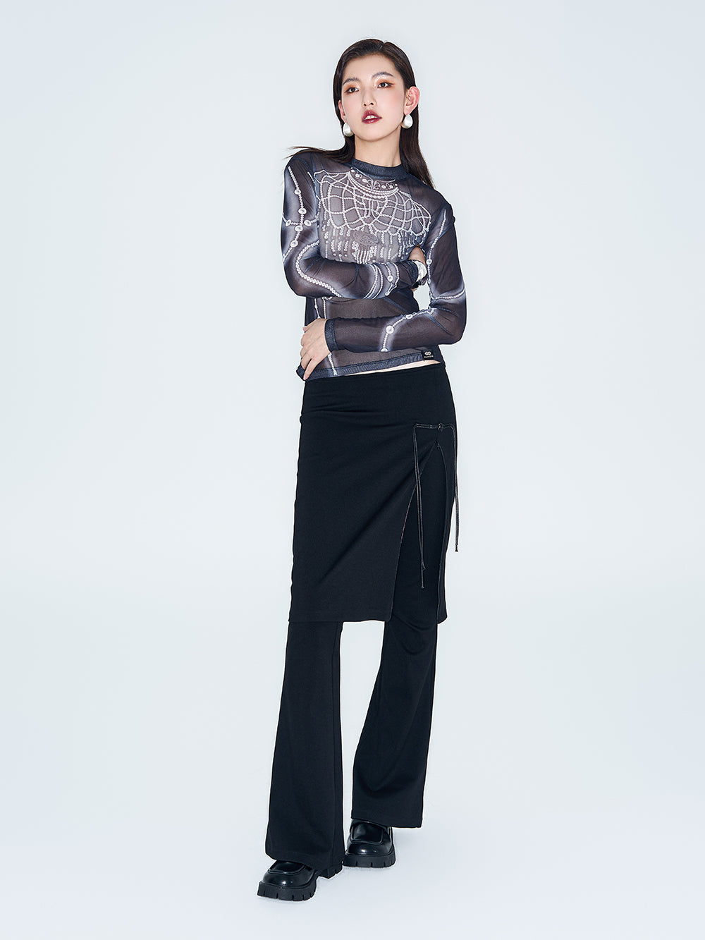 MUKZIN Linglong "Shadow" Chinese Retro Fake Two-Piece Bell-bottom Pants