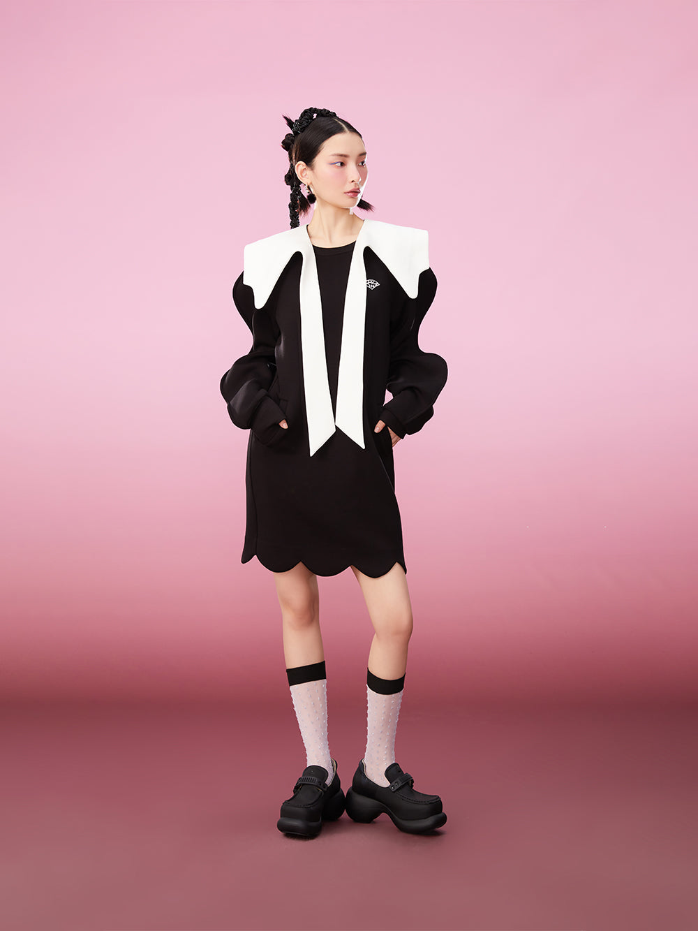 MUKZIN Ruffled Color Contrast Sweet Comfortable Dress