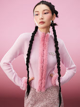 MUKZIN Pink Sweet Rabbit Fur Decoration Simple Slim Cardigan