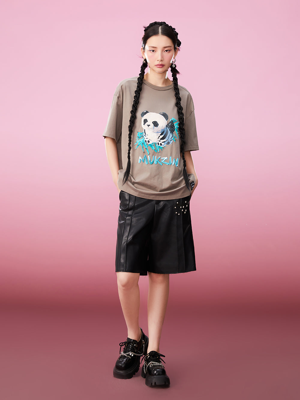 MUKZIN All-match Classic Casual Panda Print Loose 2-color T-shirts