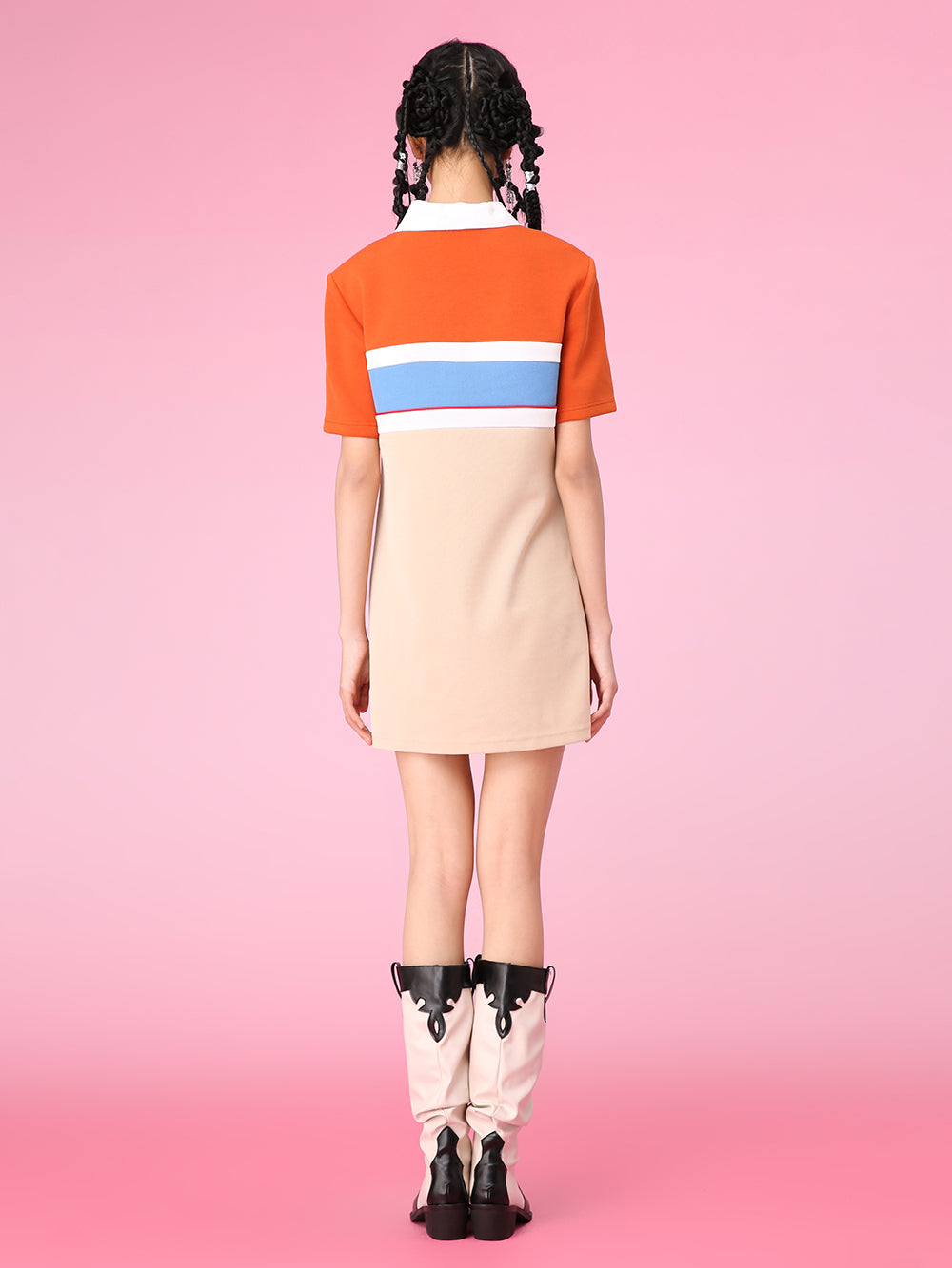 MUKZIN Color Block Polo Collar Casual Slim Dress