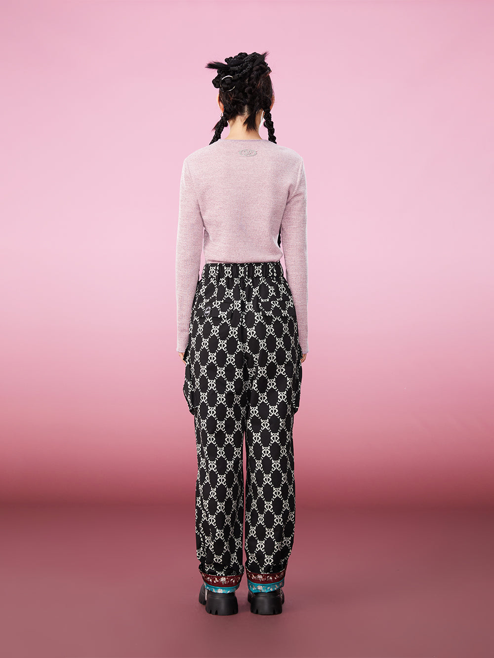 MUKZIN Black White Contrasting Chinese Print Overalls