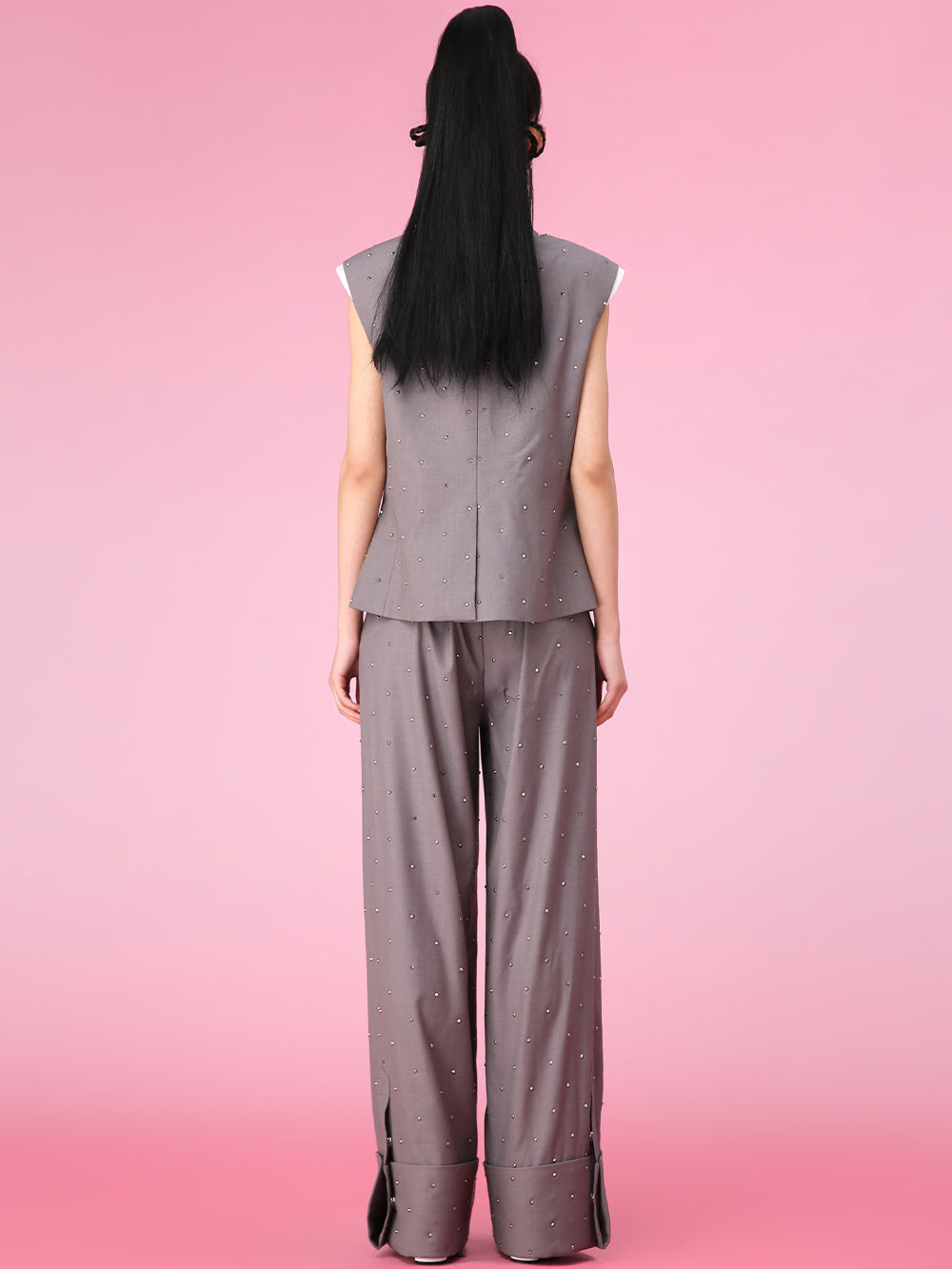 MUKZIN Color-block Chinese Style Retro Gray Stand-up Collar Vest