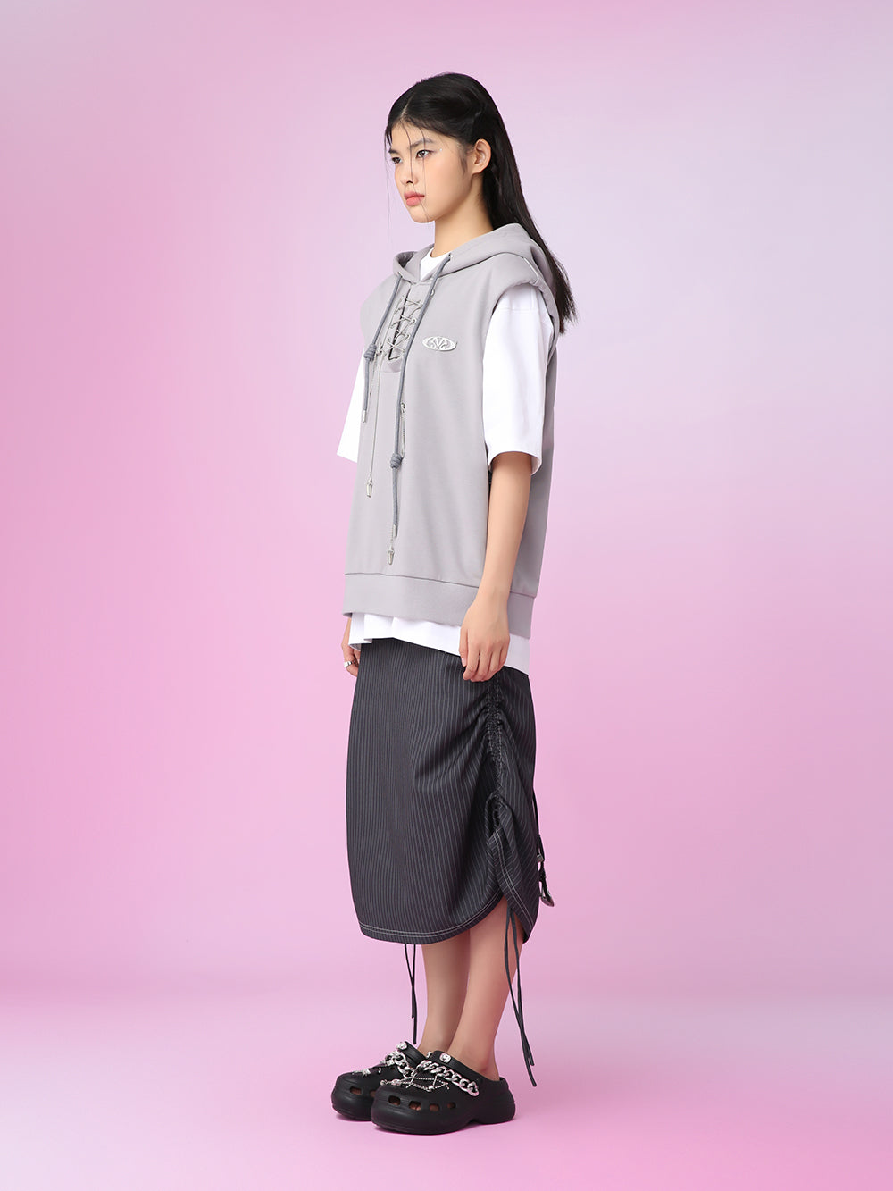 MUKZIN Casual Gray Hat Simple Sleeveless Hoodie