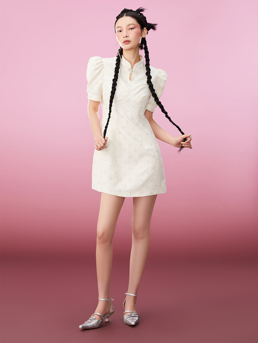 MUKZIN Elegant Classic Vintage Cheongsam Dress Embroidered Jacquard