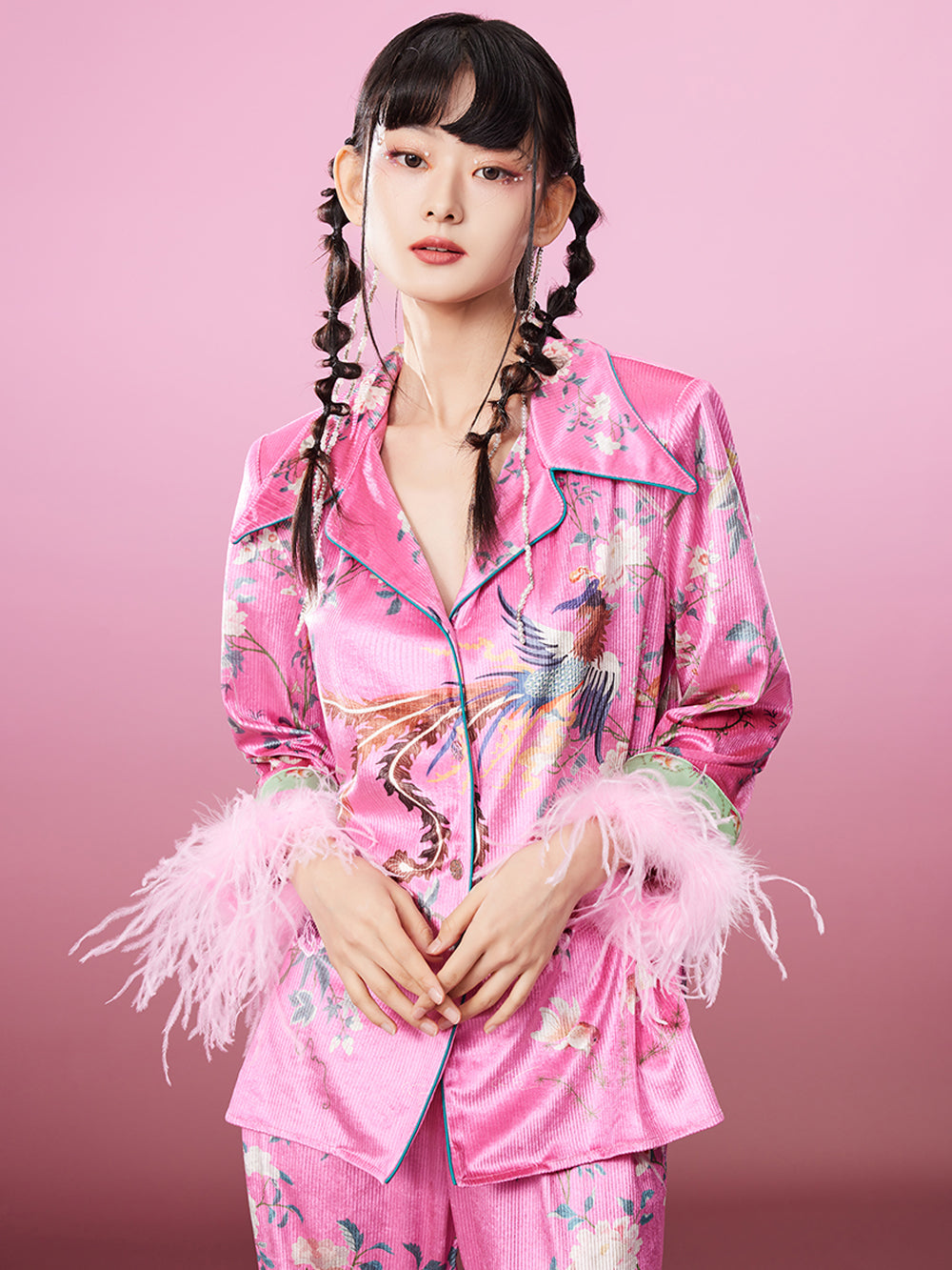 MUKZIN Pink Printed Fleece Original Retro Comfort Shirt