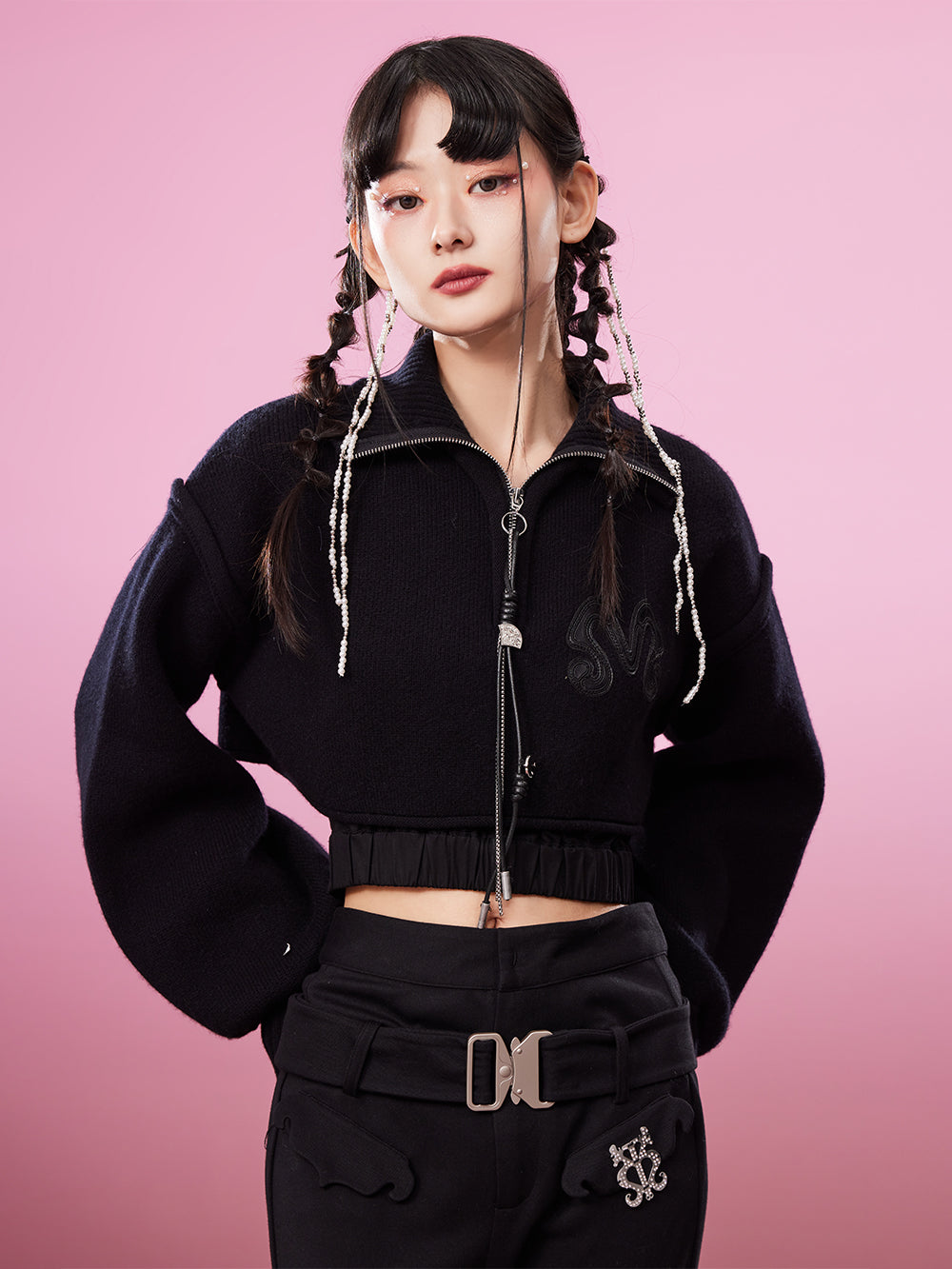 MUKZIN Black Slim Wide Leg Pants All-match