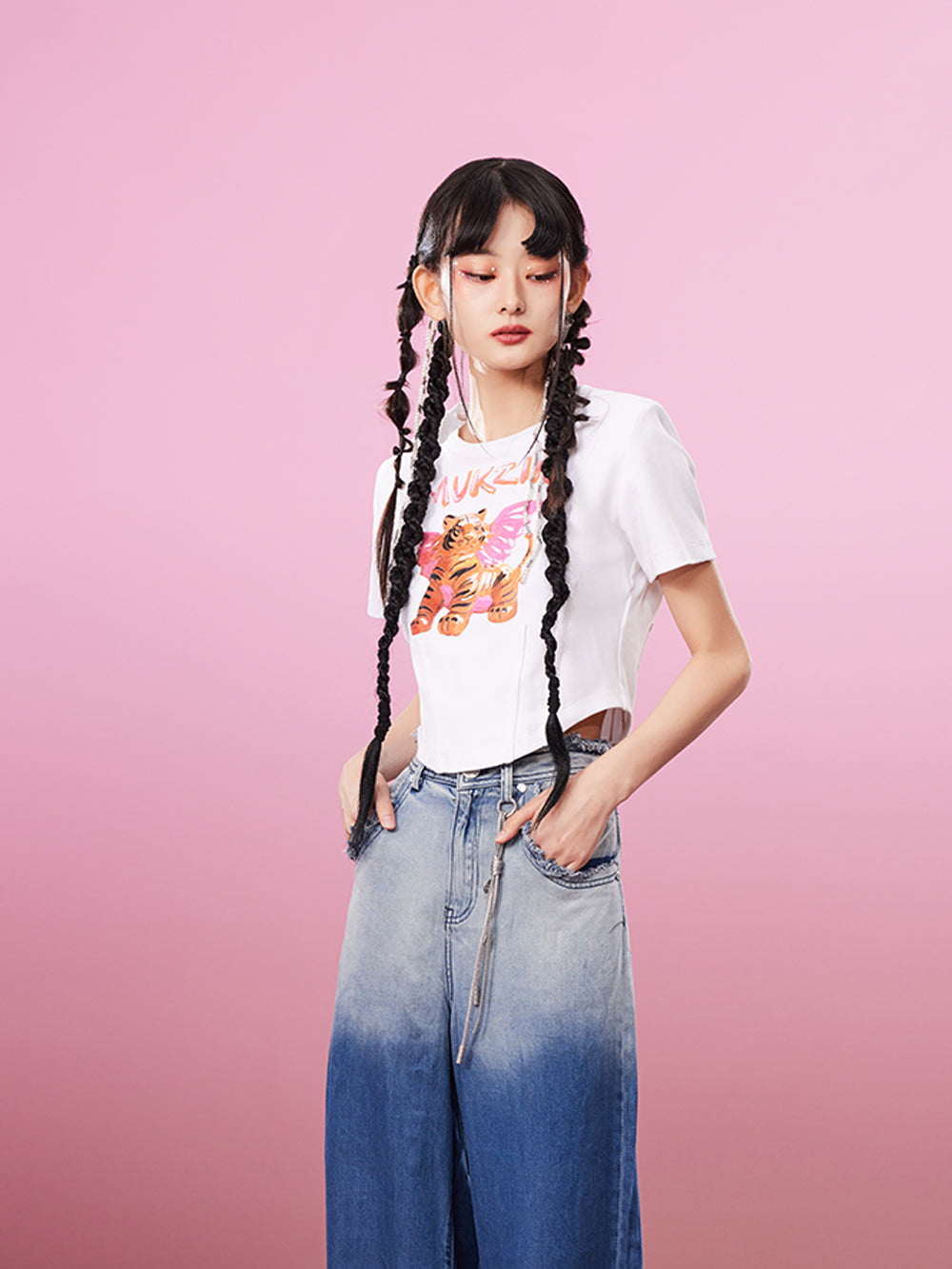 MUKZIN  2-color Short Print All-match Cute Casual T-shirt