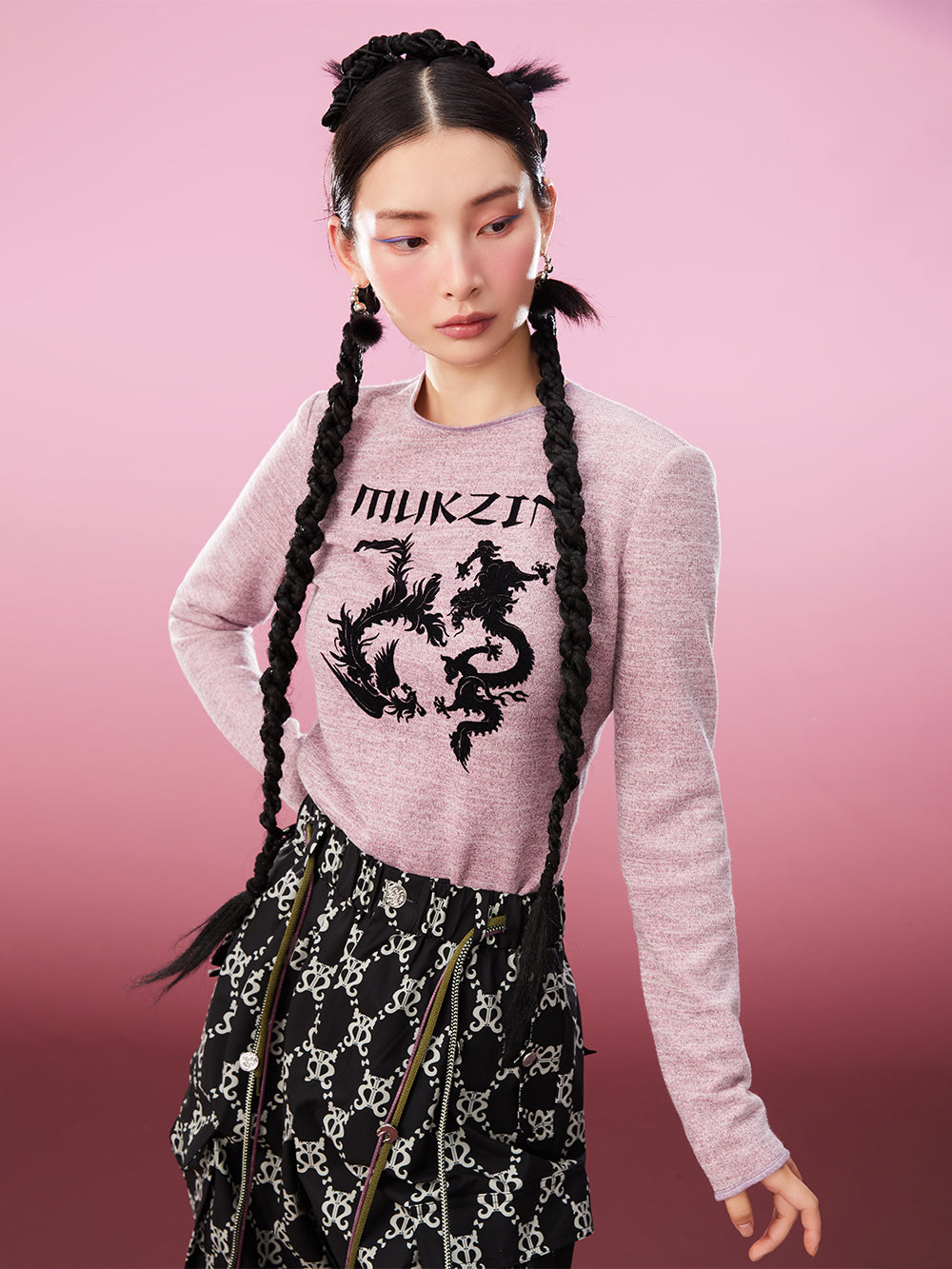 MUKZIN Black White Contrasting Chinese Print Overalls