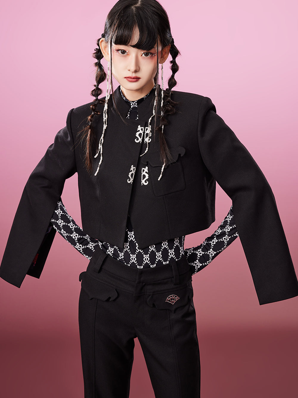 MUKZIN Stand Collar New Chinese Style Short Black All-match Coat