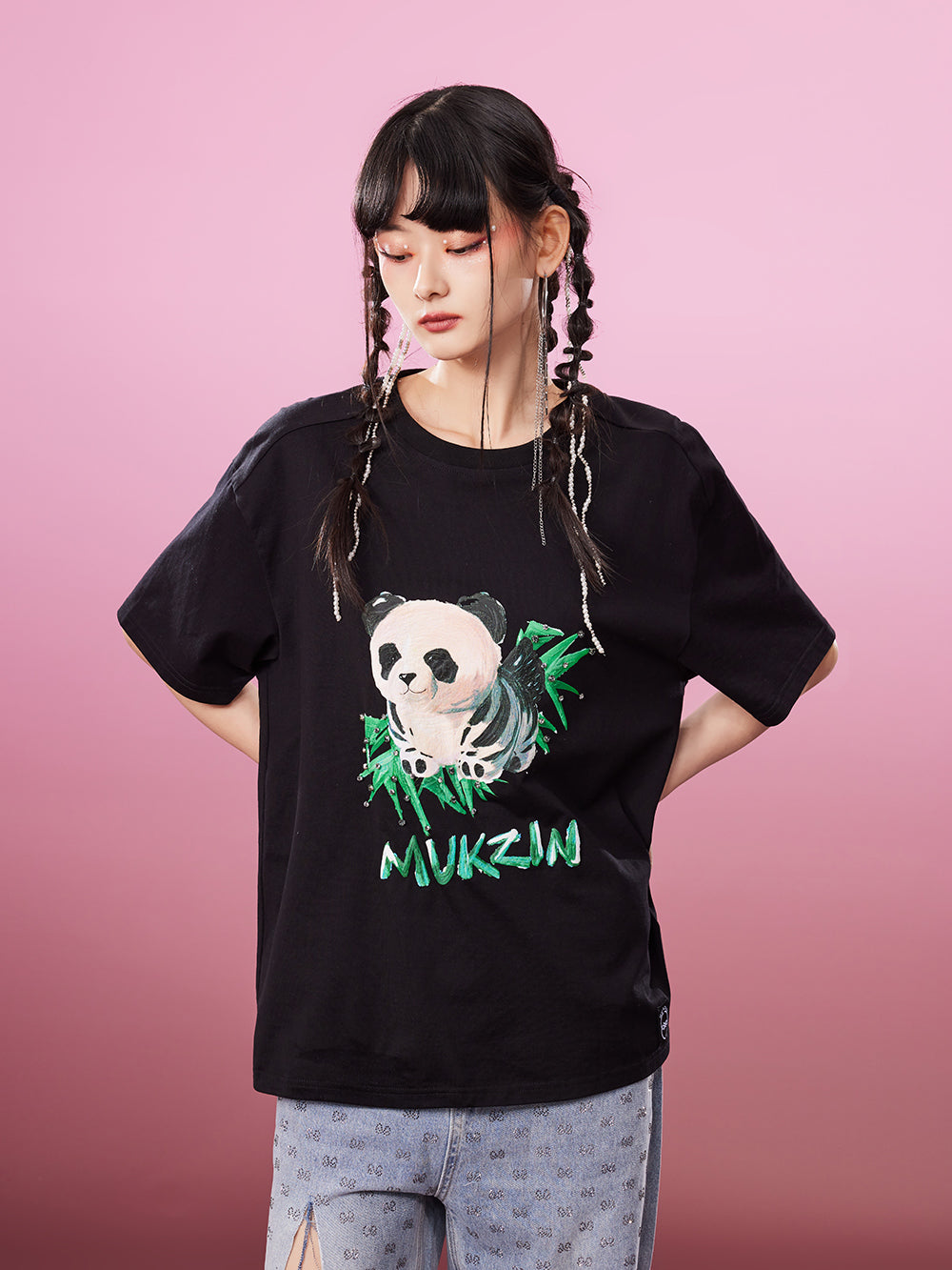 MUKZIN All-match Classic Casual Panda Print Loose 2-color T-shirts