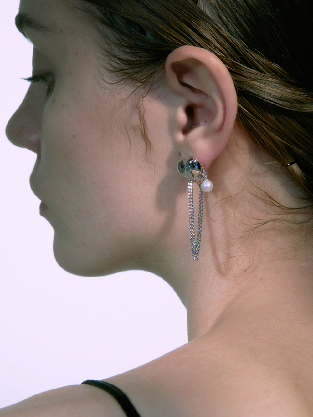 MUKTANK×PEARLONA Oceanic Feel/ Melting Heart Baroque Pearl Chain Earrings