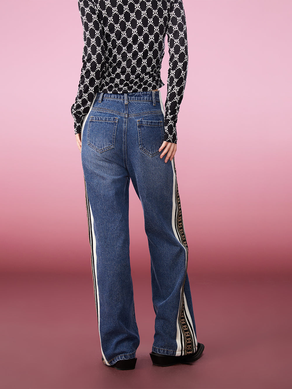 MUKZIN Striped Stitching Loose Casual Classic All-match Jeans